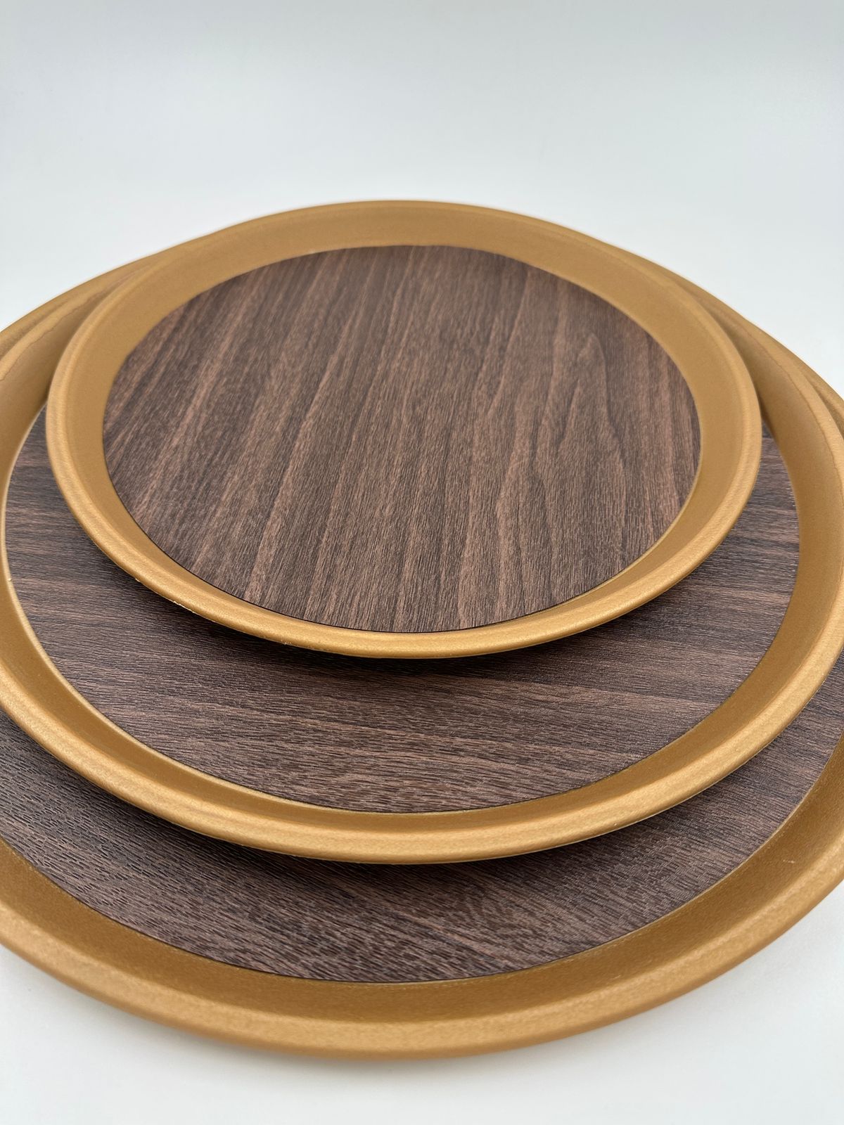 π Round Wood-Look Serving Tray Set (3Peices : 30-35-40 CM)