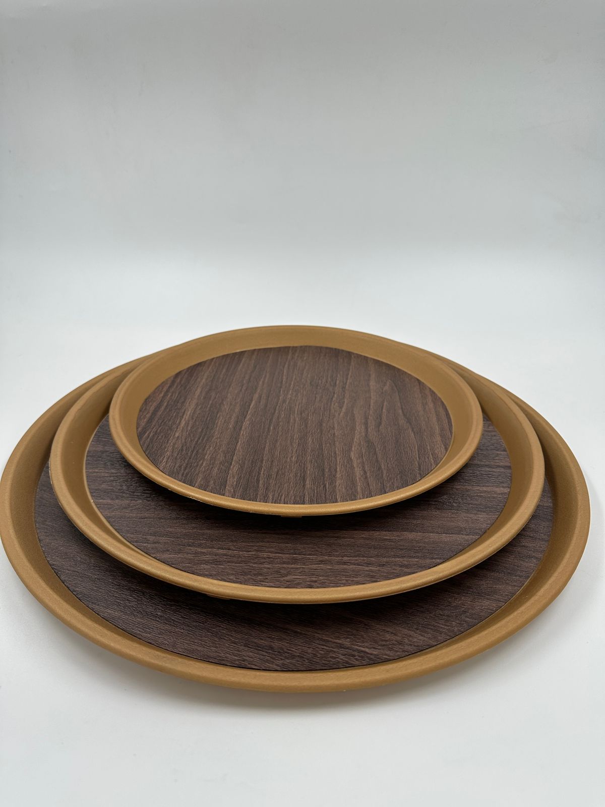 π Round Wood-Look Serving Tray Set (3Peices : 30-35-40 CM)