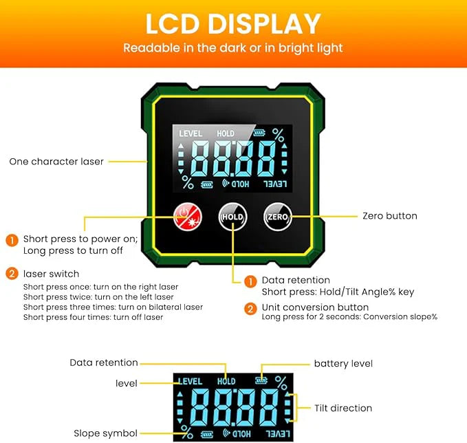 RECHARGEABLE MAGNETIC DIGITAL ANGLE FINDER & LEVEL GAUGE