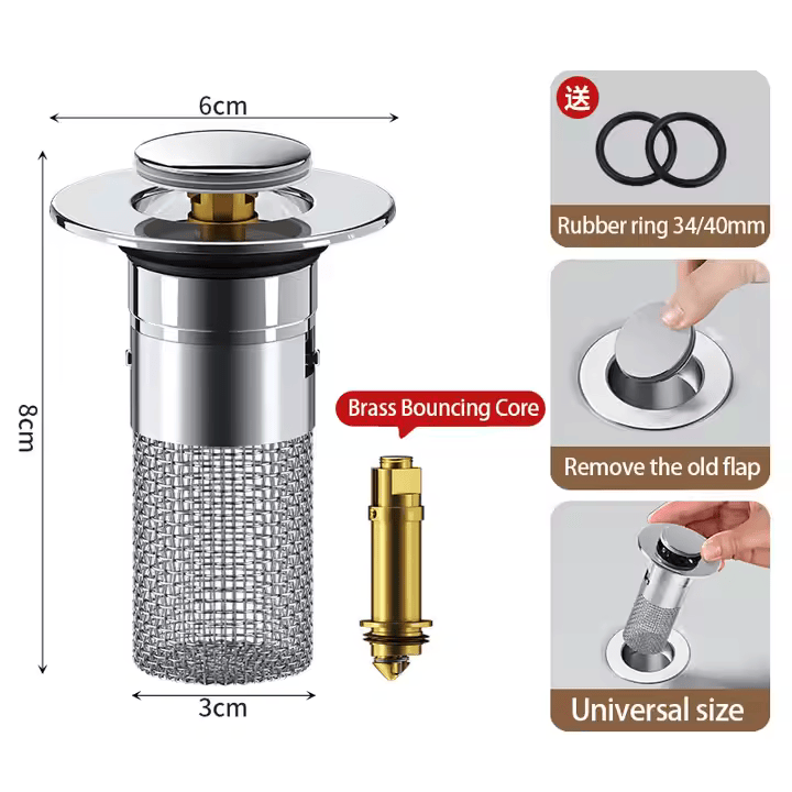 2-in-1 Pop-Up Sink Plug with Hair Container